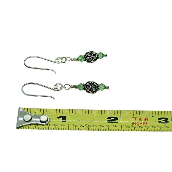 Fat Dog Silver Beads & Swarovski Peridot Green Crystals Drop Dangle Earrings - Picture 5 of 7